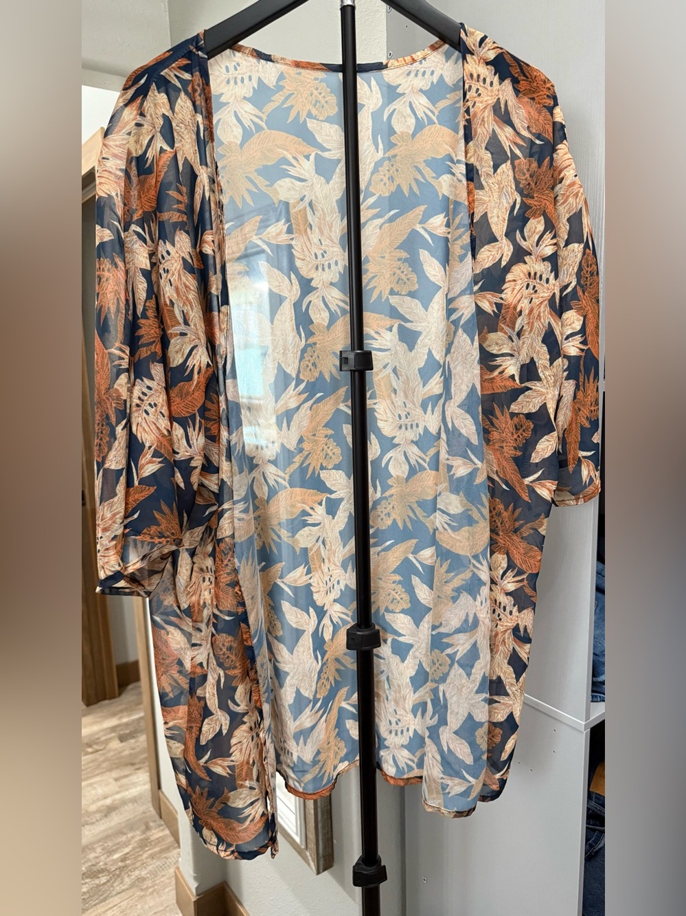 Sheer Tropical Leaf Wrap - Navy and Tan